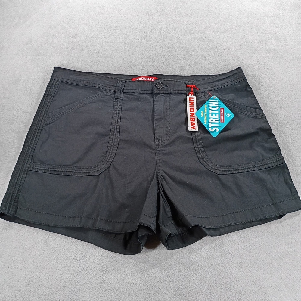 Unionbay Women Shorts Black 16 Stretch Patch Pocket Casual Summer Utility